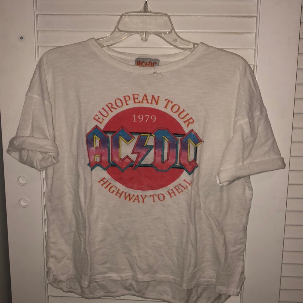 zara AC/DC white crop top